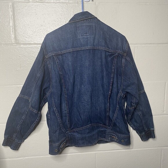 American Eagle Jean Jacket Button Zip Up Women Blue Pockets SZ Small Oversized - Picture 8 of 12